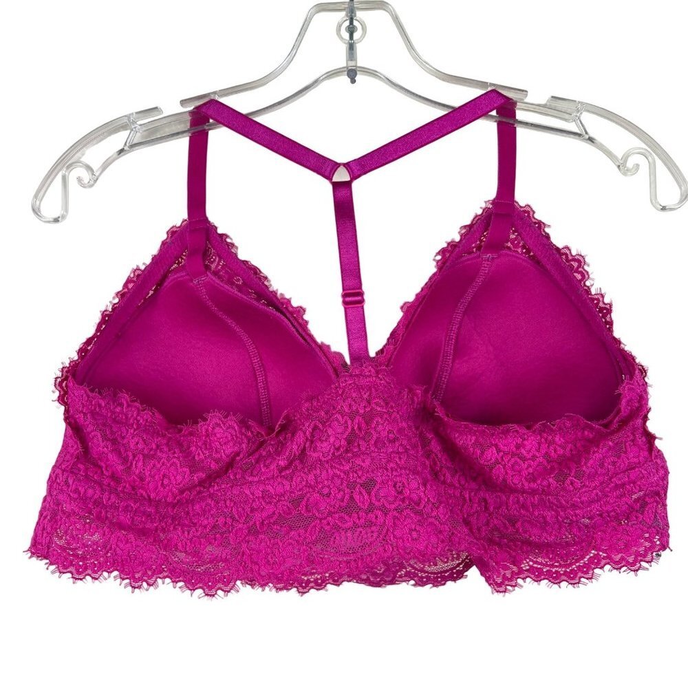 AERIE Lightly Padded Triangle Lace Bralette Hot Pink Size XL - Picture 4 of 7